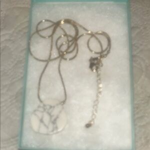 Gold Necklace with White Marble Pendant